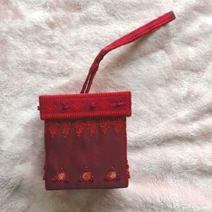 REACTION KENNETH COLE Red Embroidered Beaded Tiny Box Purse Clutch Fancy Handbag